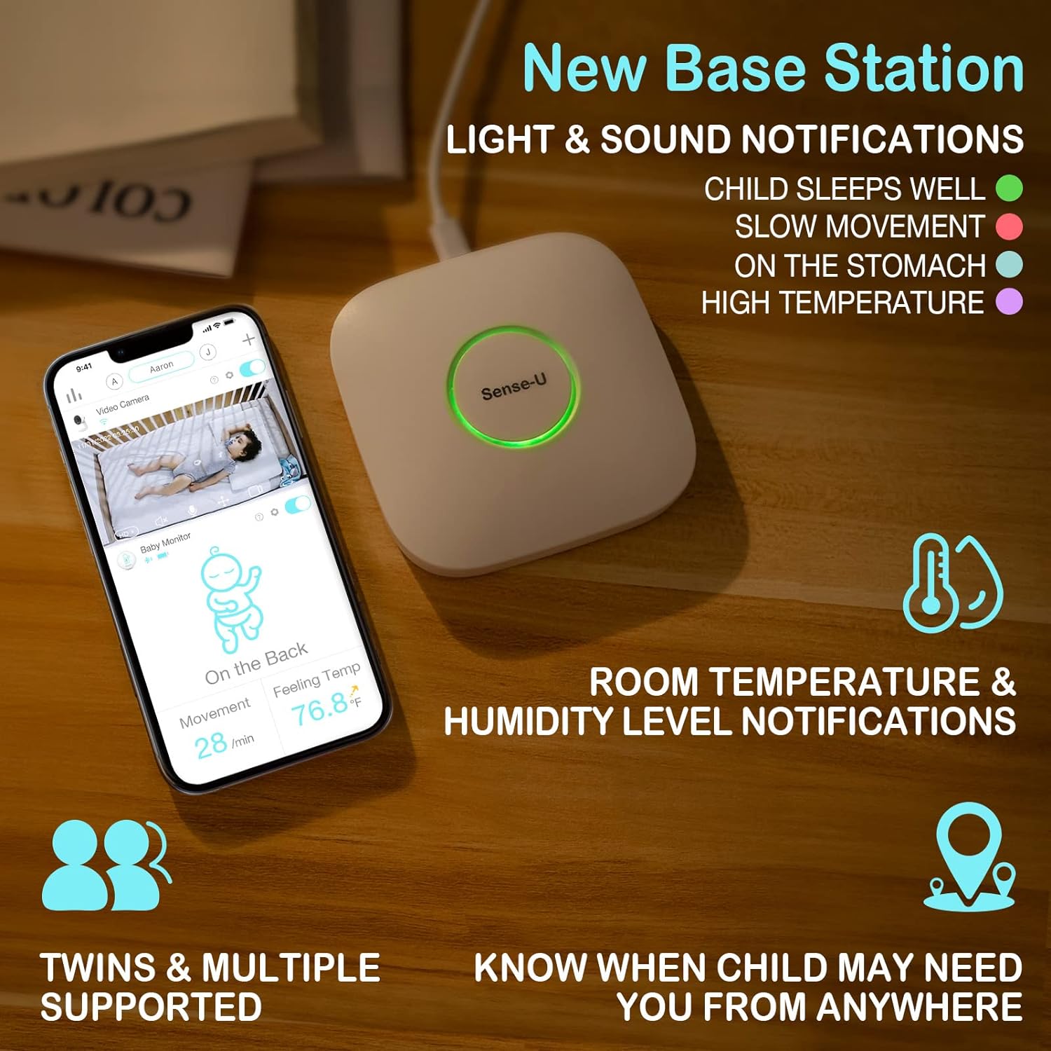 Sense-U Smart Baby Monitor 3+Camera, Audio, Video Baby Monitor That Notifies You for No Abdominal Movement, Rollover, High/Low Temperatures, Detected Motion, with Night Vision, 2-Way Talk, Long Range - Image 5